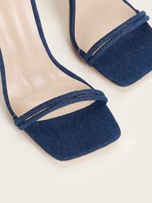 Thin Strap Sculptural Heeled Gladiator Sandals - Blue - View 4