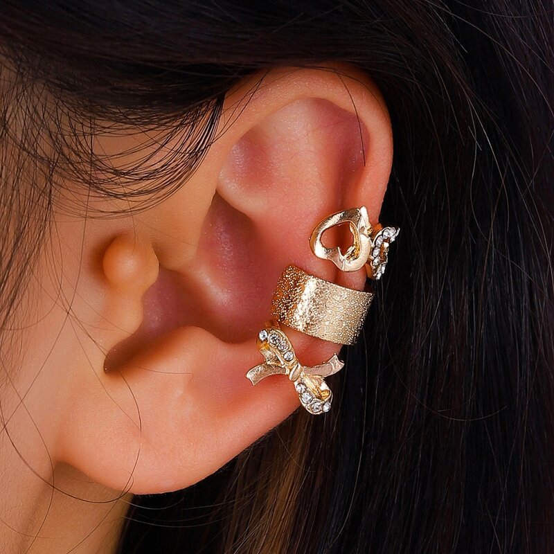 

3pcs Heart Ear Cuff, Gold