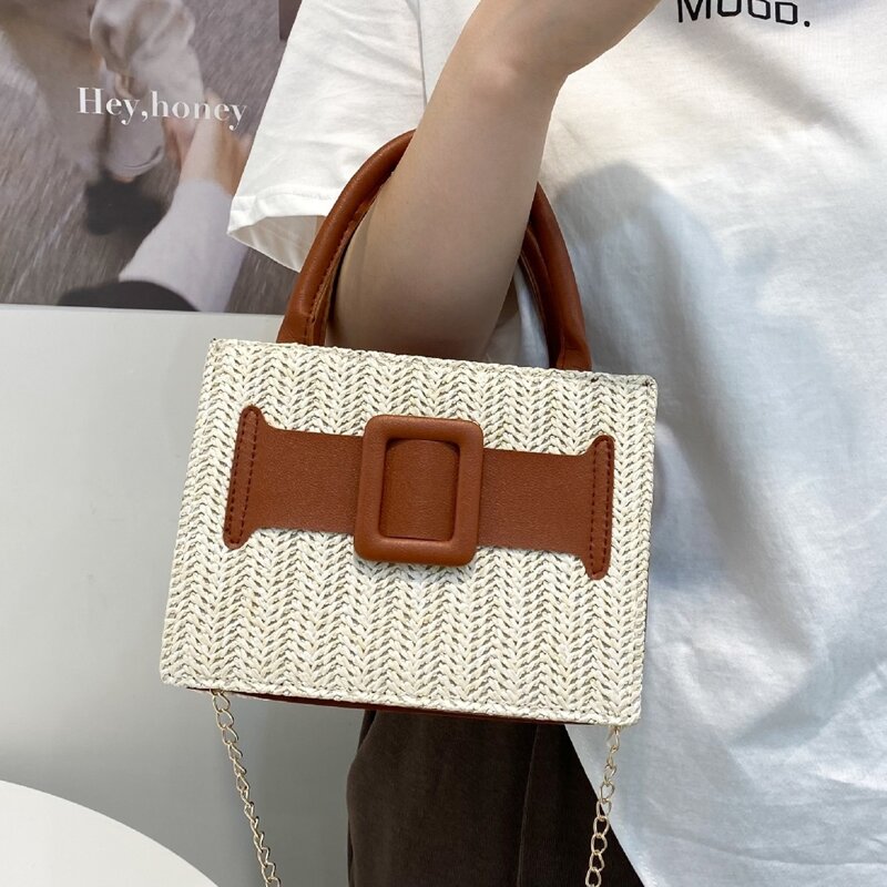 

Chain Straw Bag, Beige
