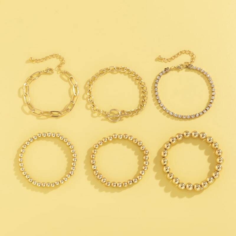 

6pcs Simple Bracelet, Gold
