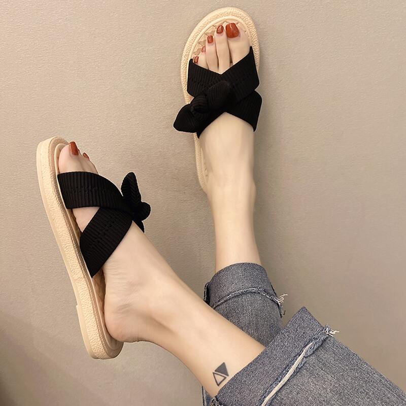 

Bow Decor Criss Cross Slide Sandals, Black
