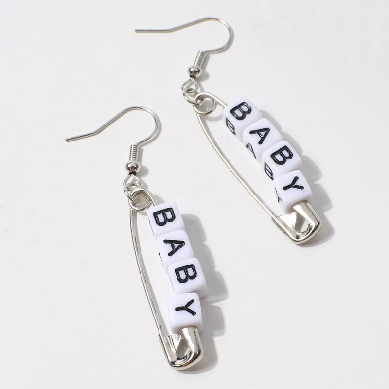 

Letter Drop Earrings, Black and white