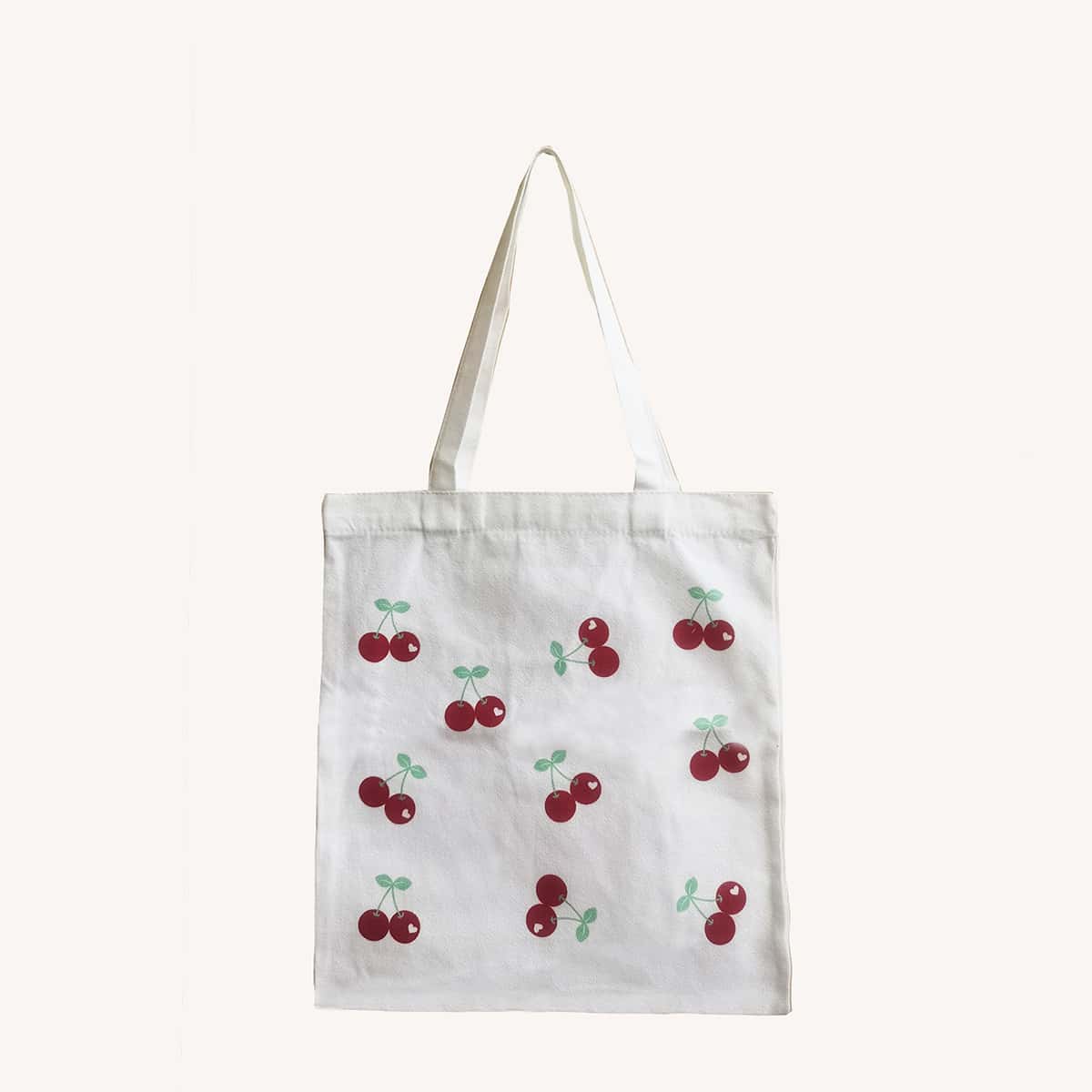 

Cherry Print Shopper Bag, White