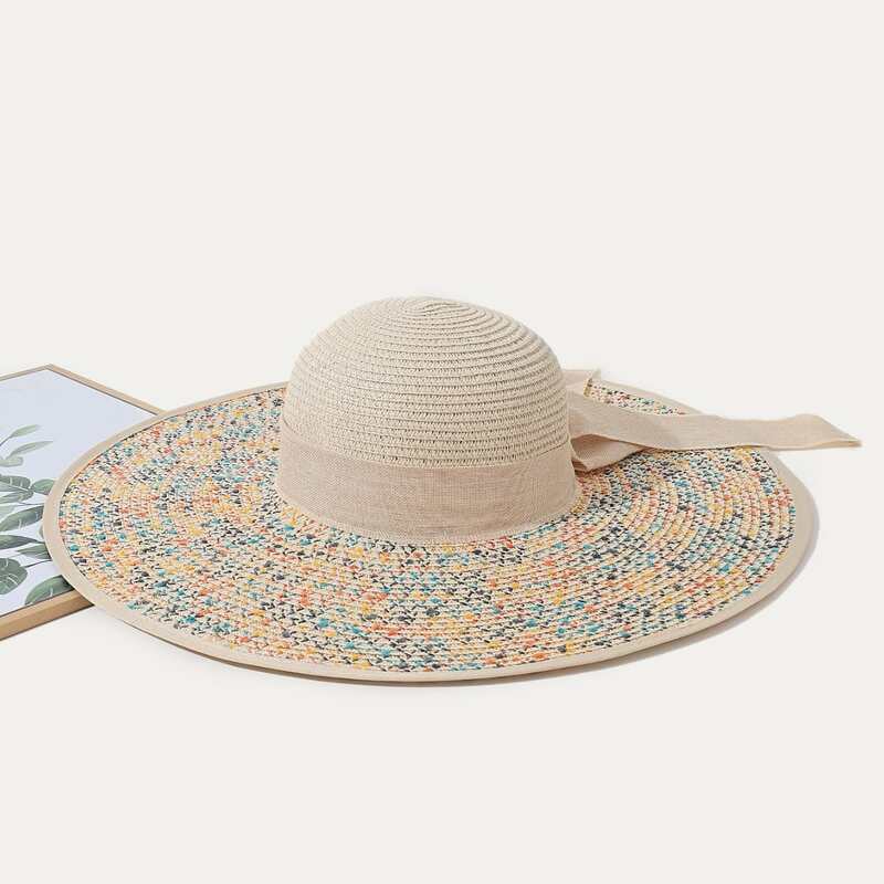 

Bow Decor Straw Hat, Beige