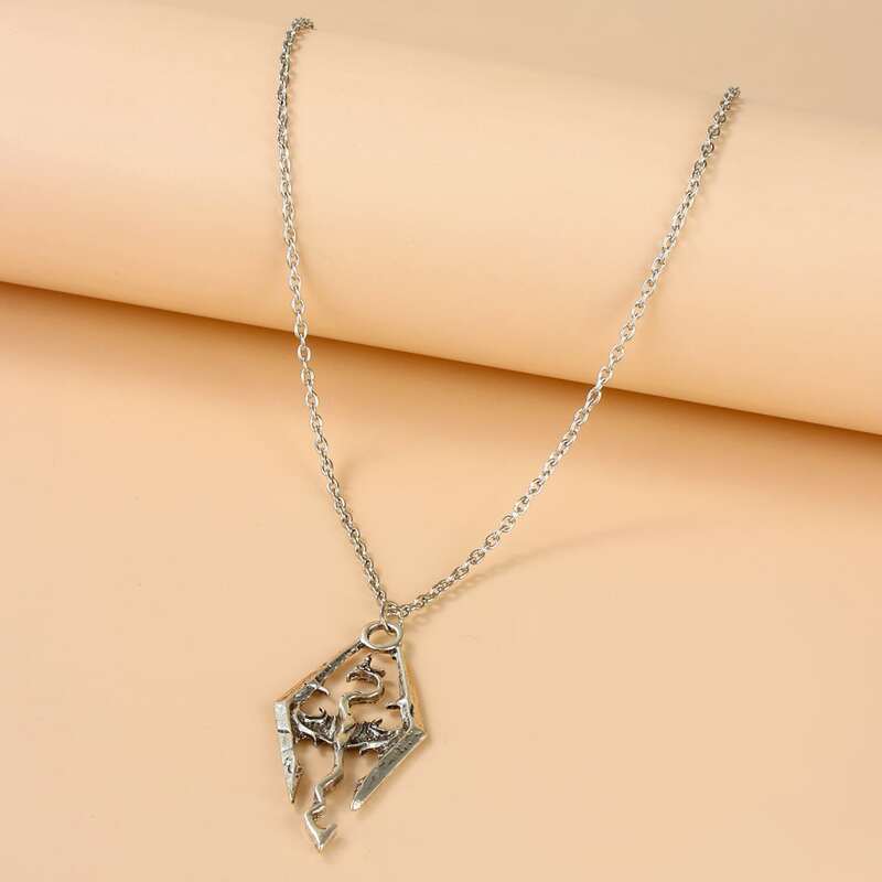 

Dragon Pendant Necklace, Antique silver