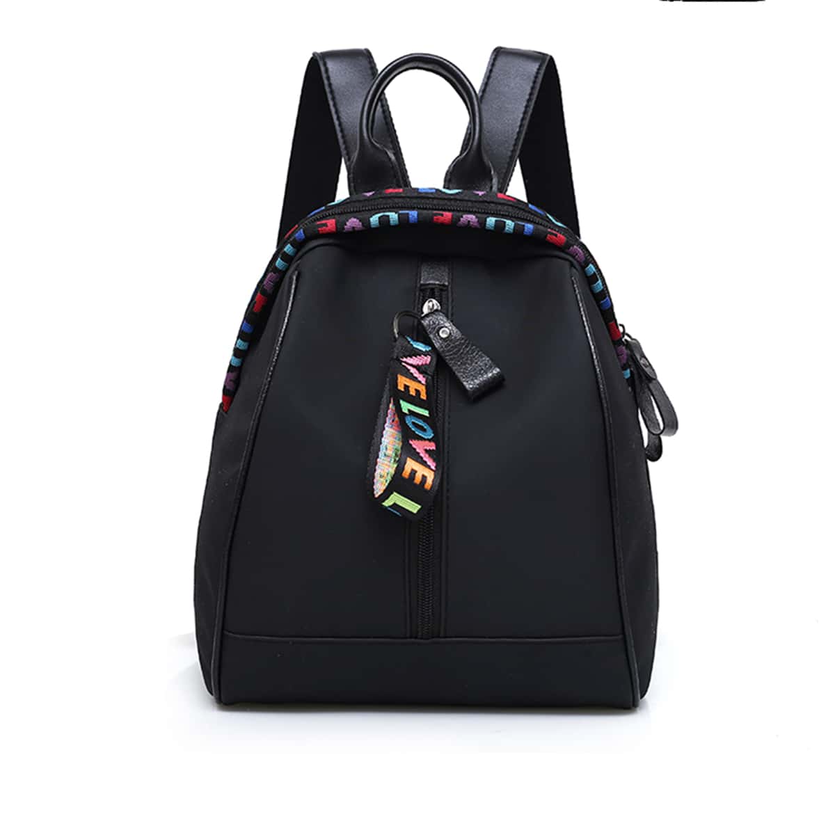 

Letter Tape Decor Zip Front Backpack, Black