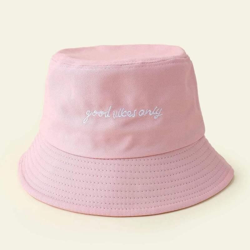 

Slogan Embroidery Bucket Hat, Pink