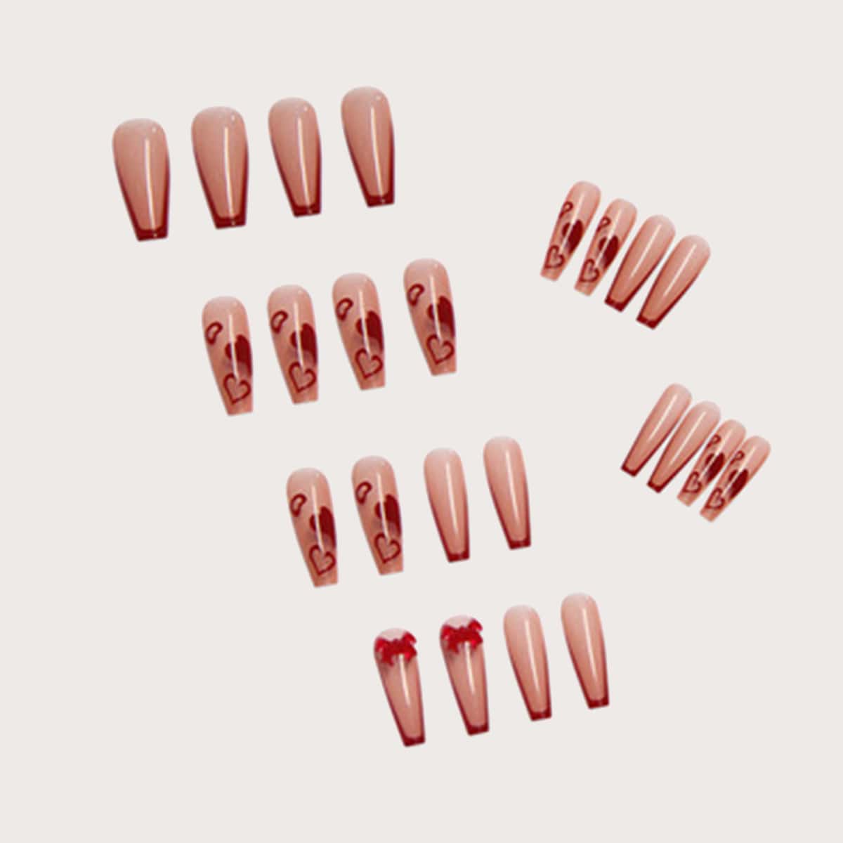 

24pcs Bowknot Decor Fake Nail, Baby pink