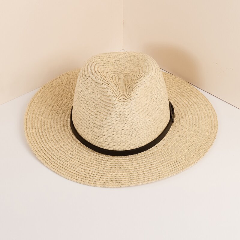 

Buckle Decor Straw Hat, Beige