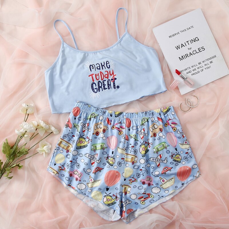 

Plus Slogan & Cartoon PJ Set, Multicolor