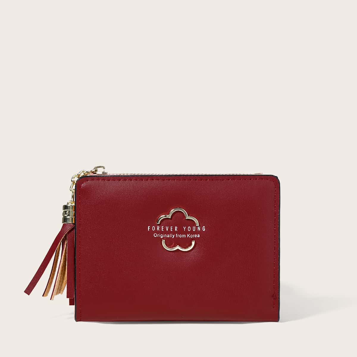 

Tassel Charm Letter Graphic Small Wallet, Burgundy