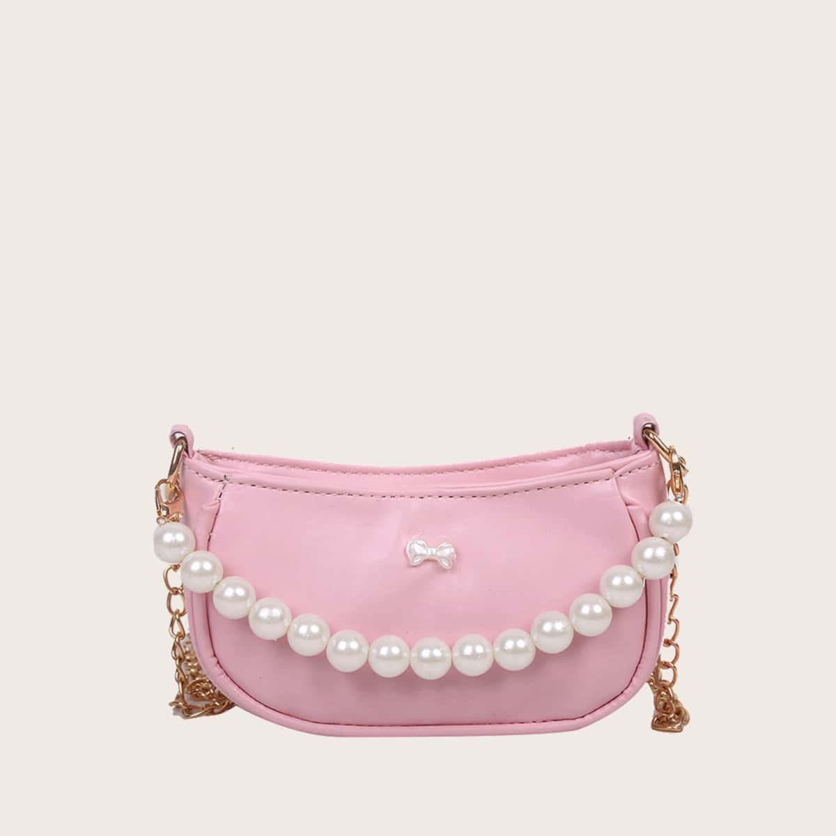 

Faux Pearl Handle Satchel Bag, Pink
