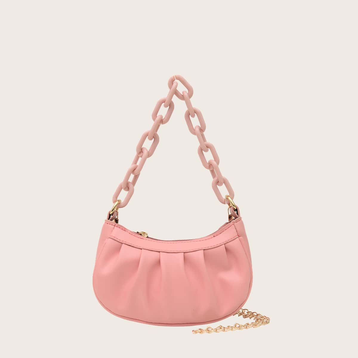 

Ruched Chain Satchel Bag, Pink