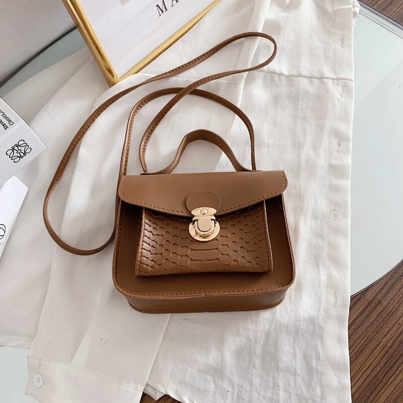 

Push Lock Flap Satchel Bag, Brown