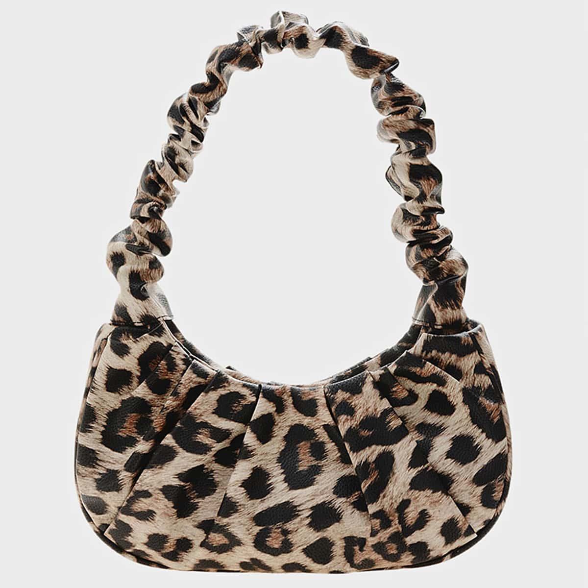 

Leopard Ruched Baguette Bag, Brown