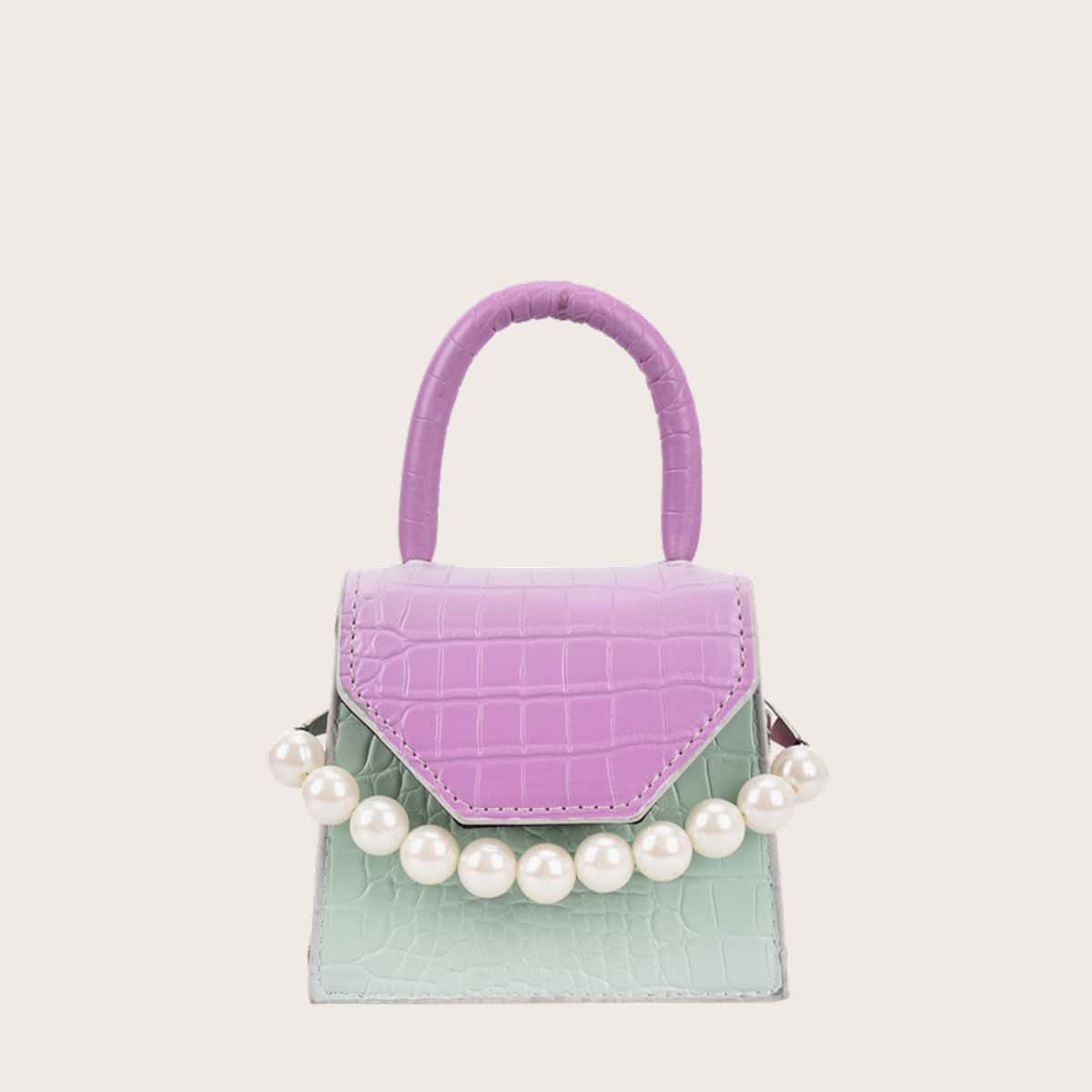 

Mini Croc Embossed Satchel Bag, Purple