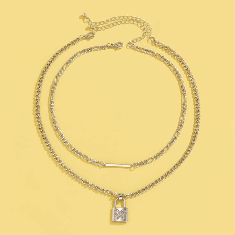 

2pcs Lock Pendant Necklace, Silver