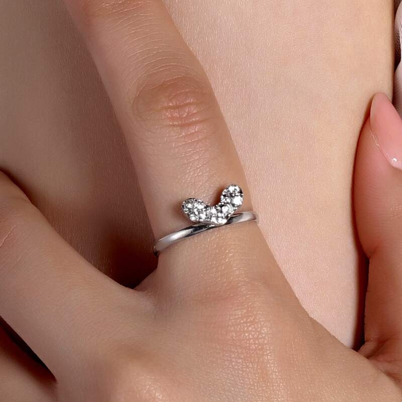 

Rhinestone Heart Decor Ring, Silver