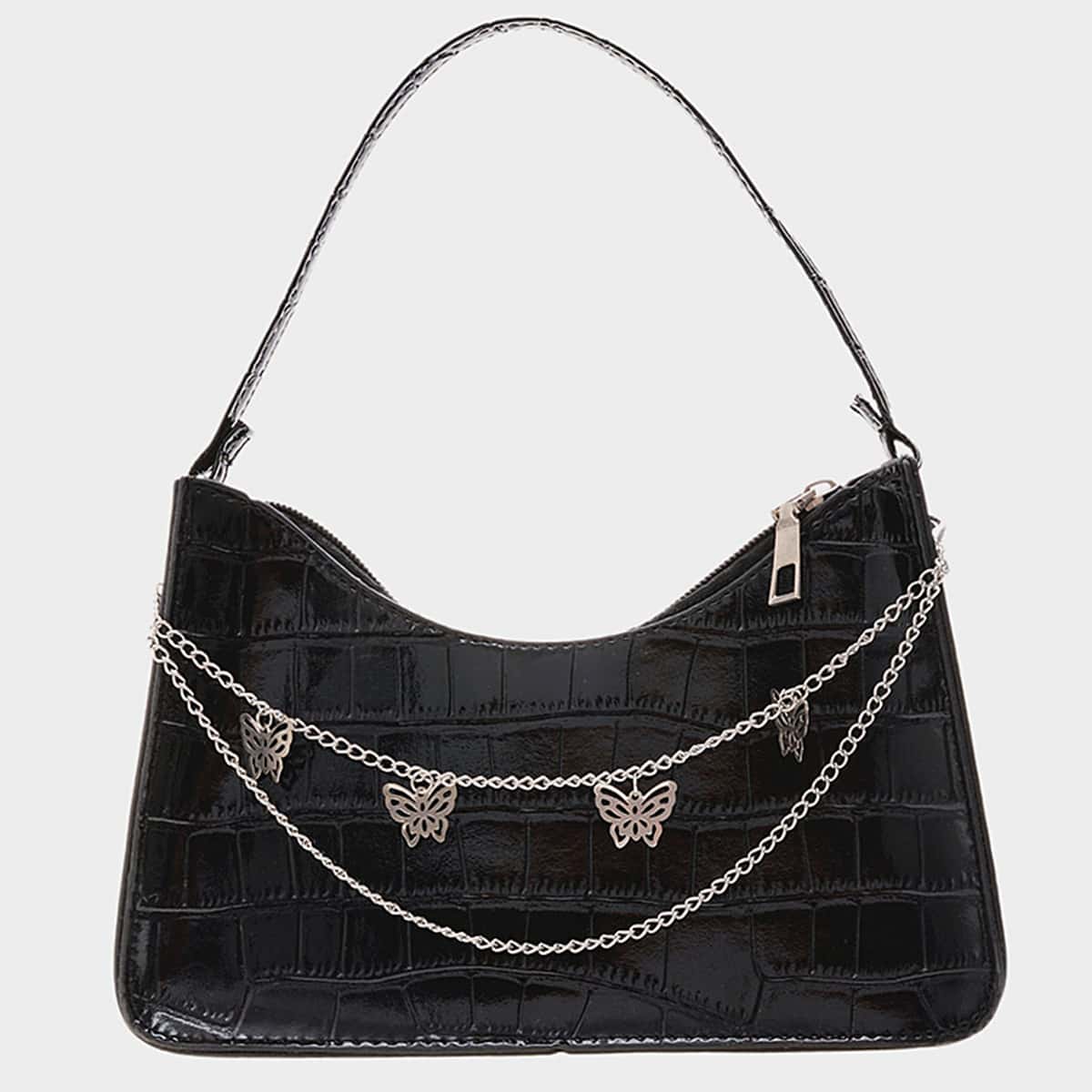 

Butterfly & Chain Decor Shoulder Bag, Black
