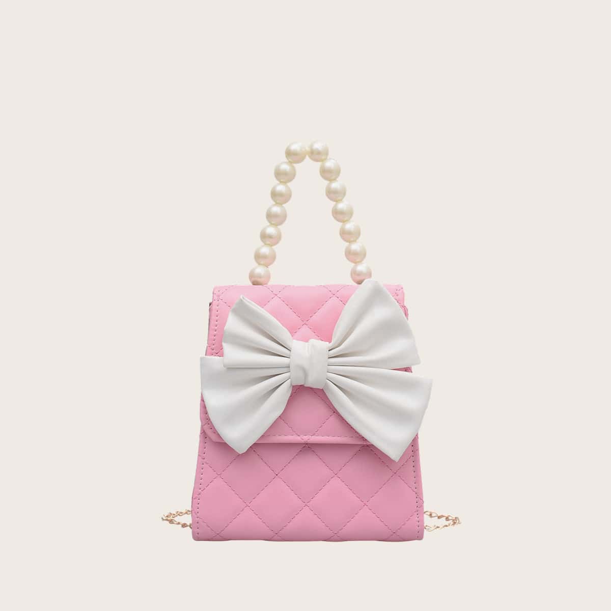 

Bow Decor Quilted Satchel Bag, Pink