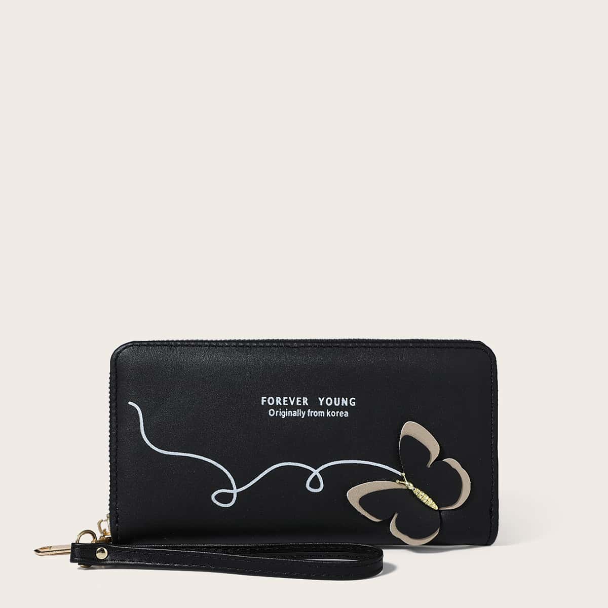 

Butterfly Pattern Long Wallet, Black