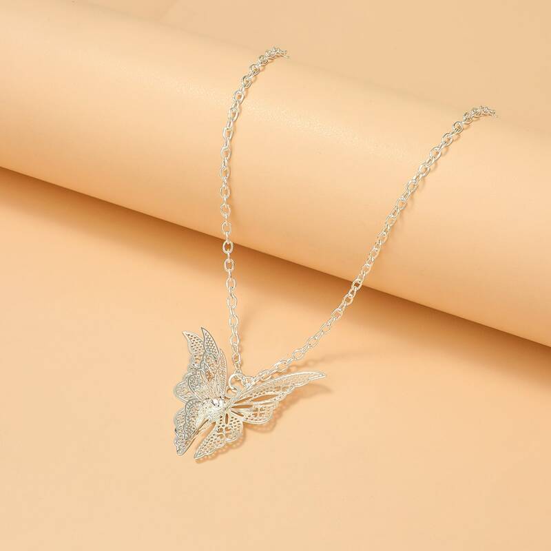 

Hollow Out Butterfly Pendant Necklace, White