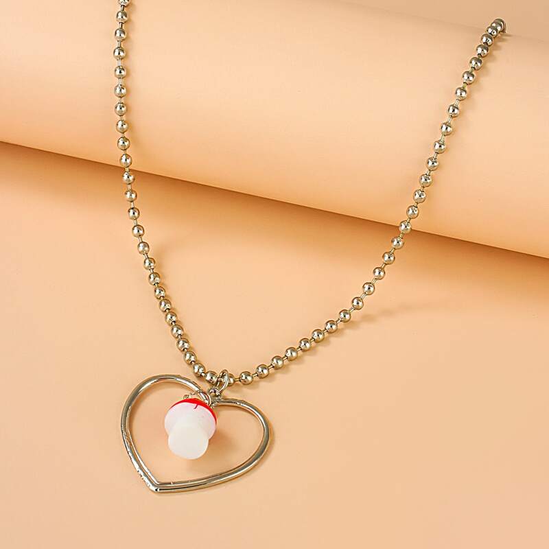 

Heart & Mushroom Pendant Necklace, Red