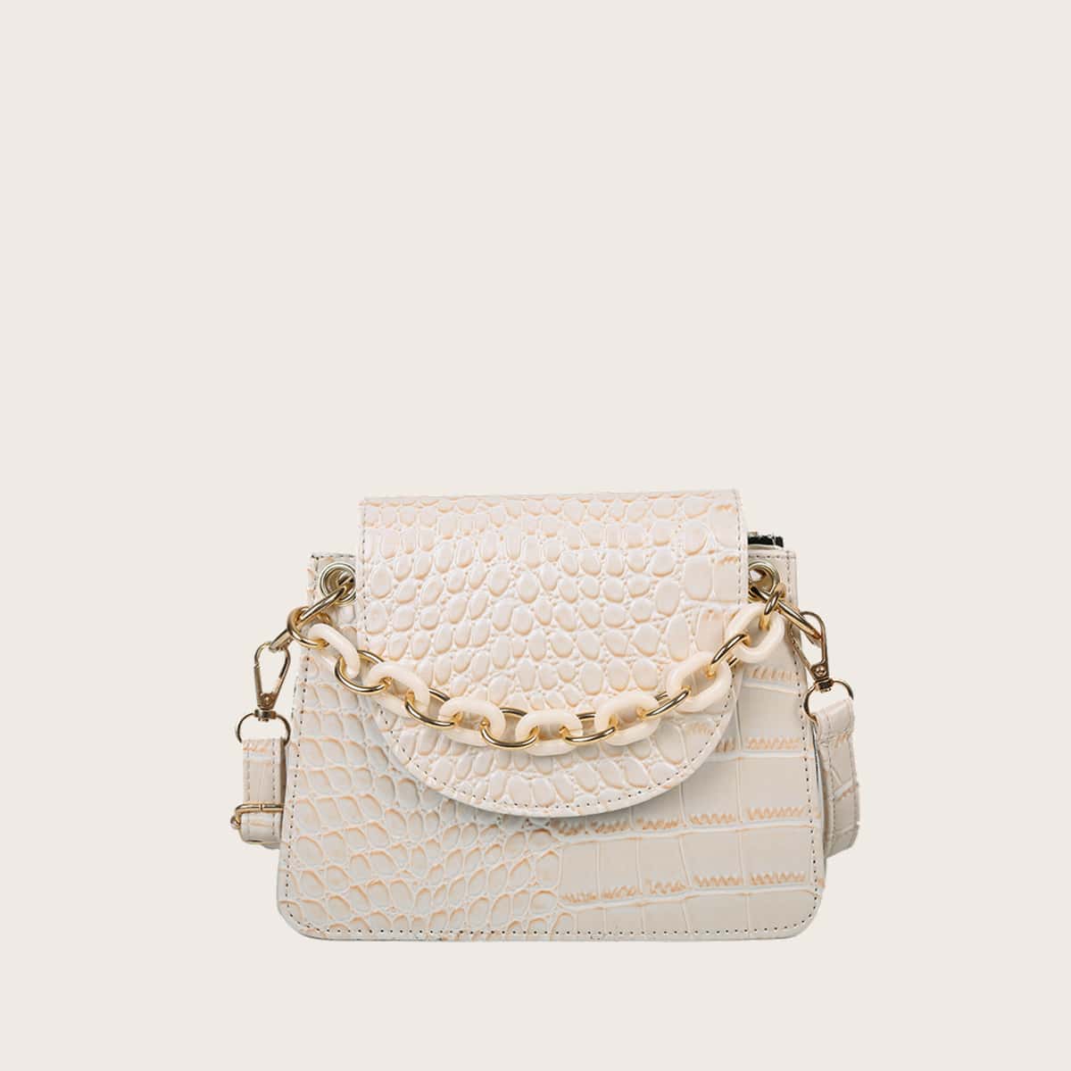 

Croc Embossed Chain Satchel Bag, Beige