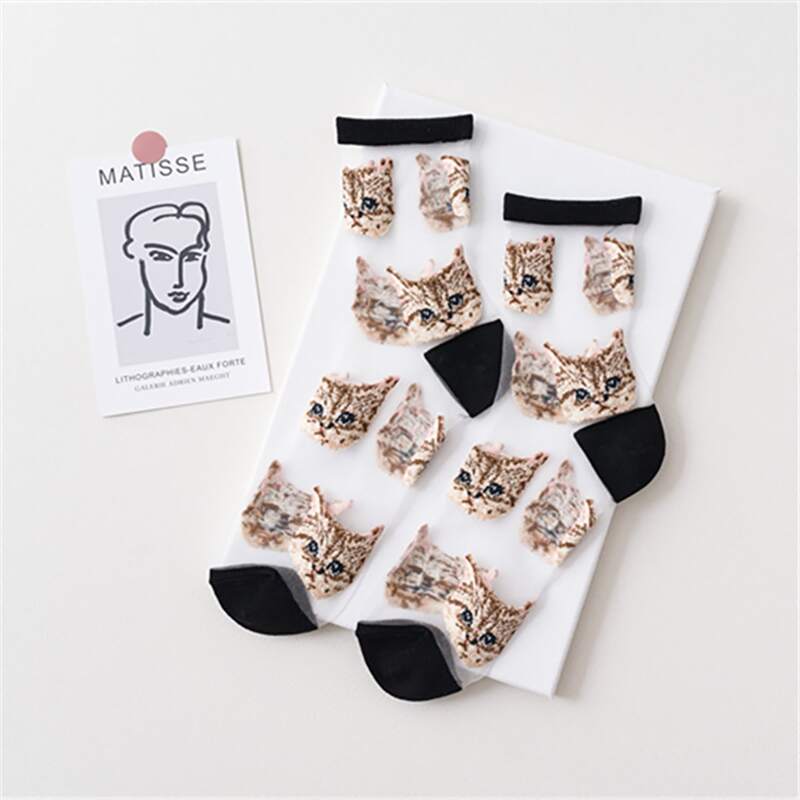 

1pair Cat Graphic Crew Socks, Black