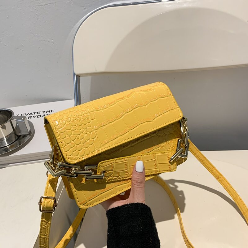 

Croc Embossed Chain Satchel Bag, Yellow