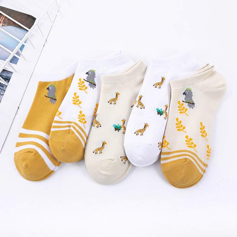 

5pairs Cartoon Animal Pattern Ankle Socks, Multicolor