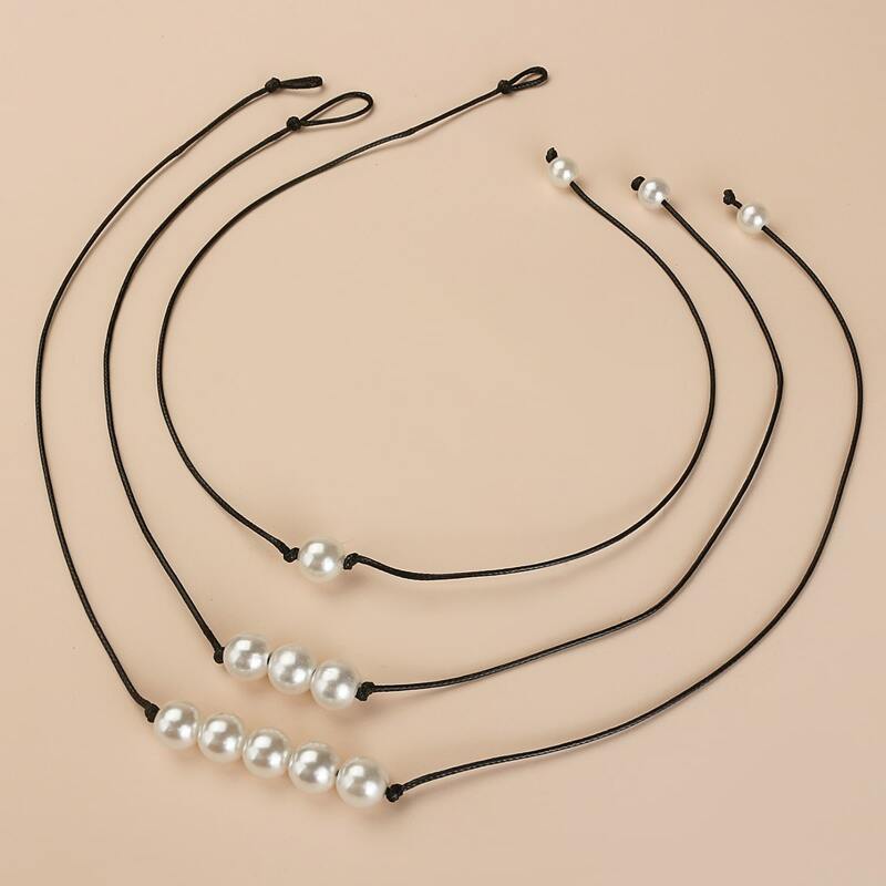 

3pcs Faux Pearl Decor Necklace, Black