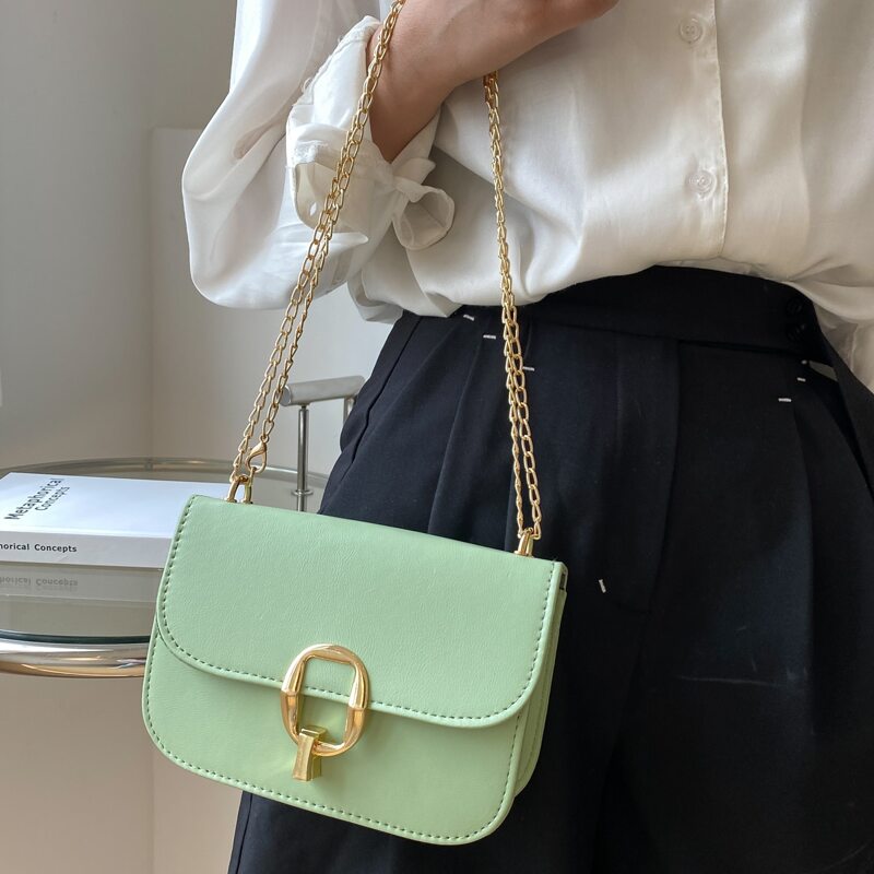 

Metal Lock Chain Shoulder Bag, Green