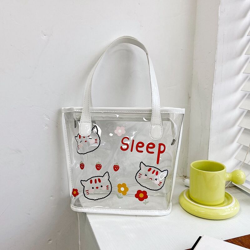 

Clear Cartoon Graphic Tote Bag, Red