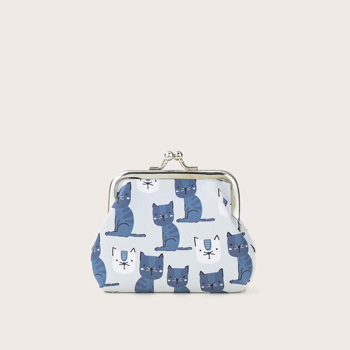 

Cat Print Kiss Lock Wallet, Blue