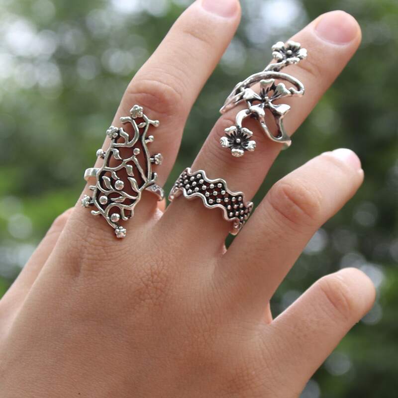 

3pcs Flower Design Ring, Silver
