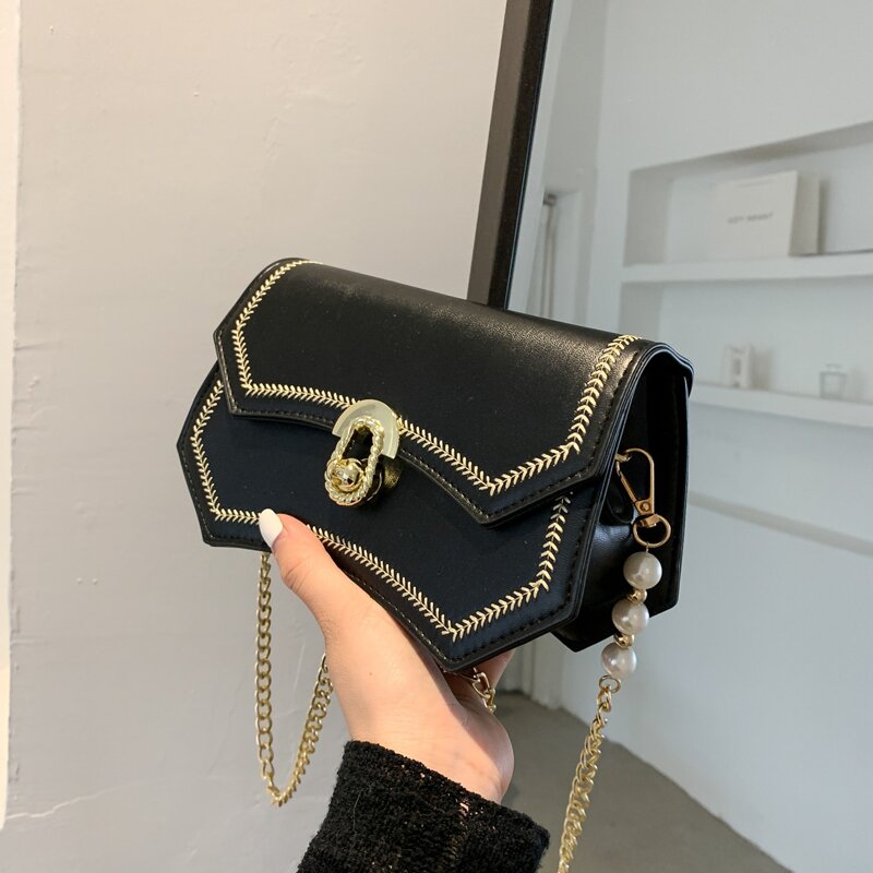 

Metal Lock Chain Crossbody Bag, Black