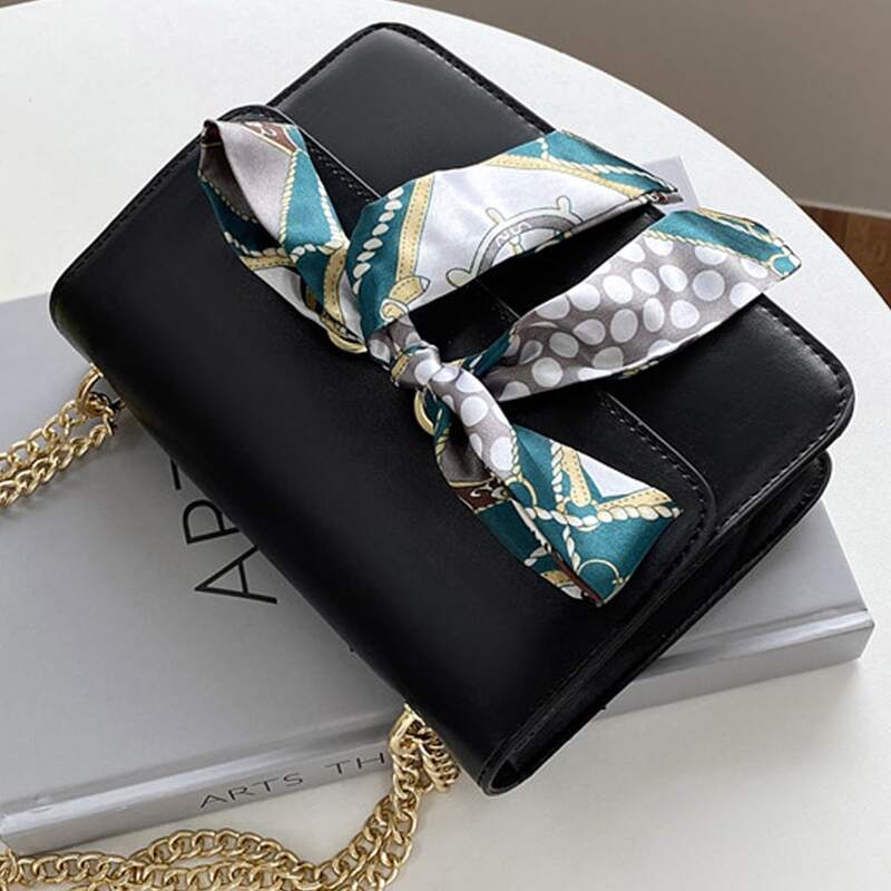

Twilly Scarf Decor Shoulder Bag, Black