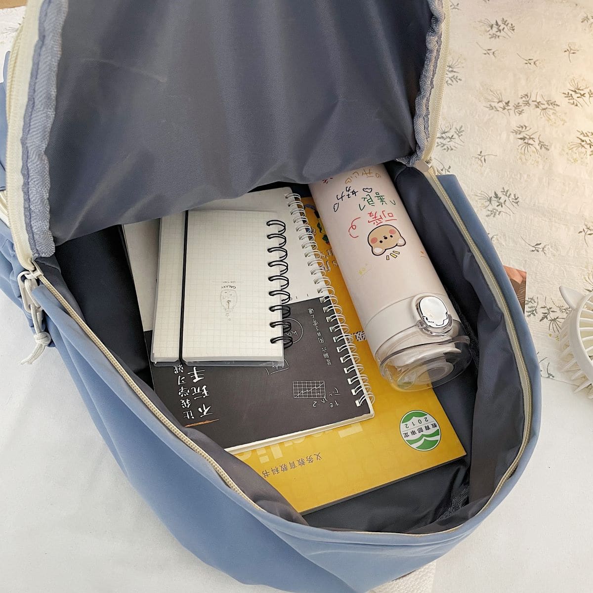 

Letter Embroidered Backpack With Bag Charm, Blue