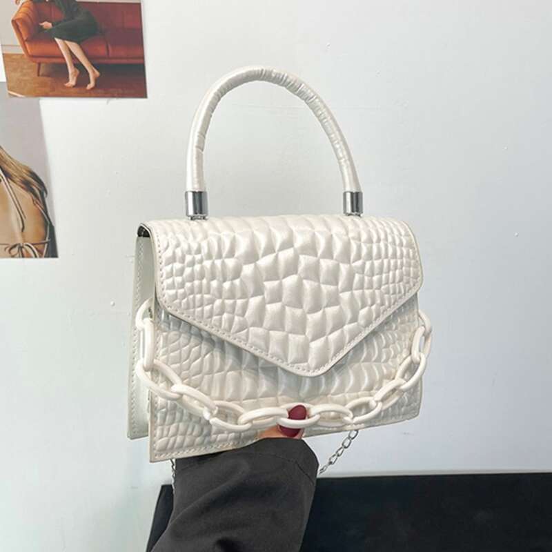

Chain Decor Top Handle Satchel Bag, White