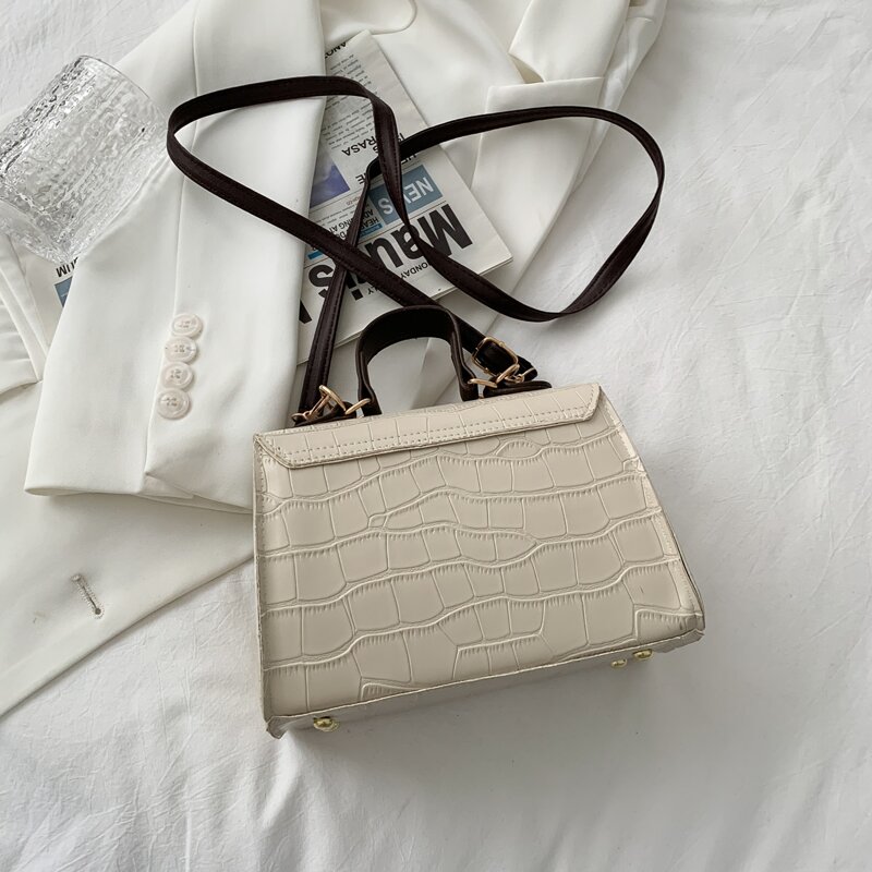 

Croc Embossed Satchel Bag, Beige