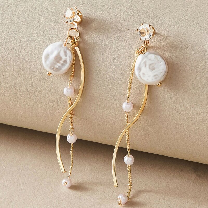

Faux Pearl Drop Earrings, Gold