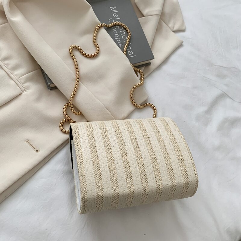 

Metal Lock Chain Crossbody Bag, White