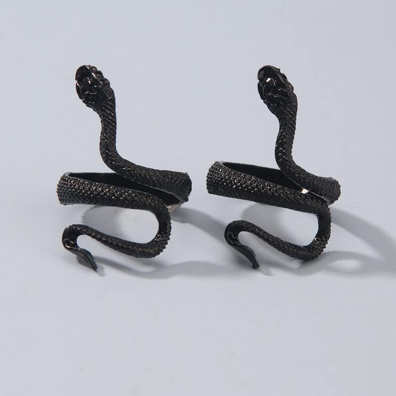 

2pcs Serpentine Design Ring, Black