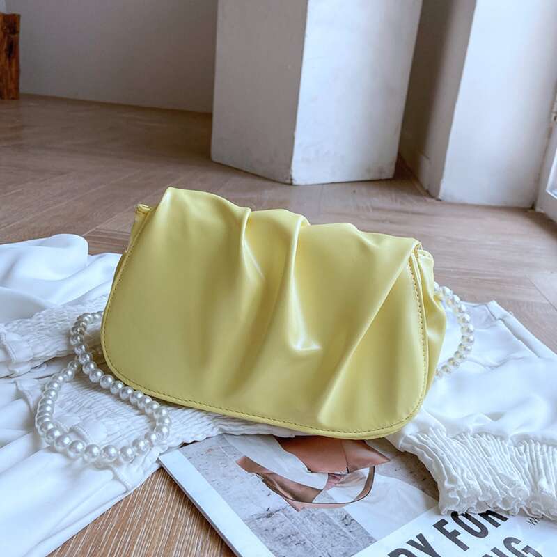 

Faux Pearl Strap Ruched Crossbody Bag, Yellow