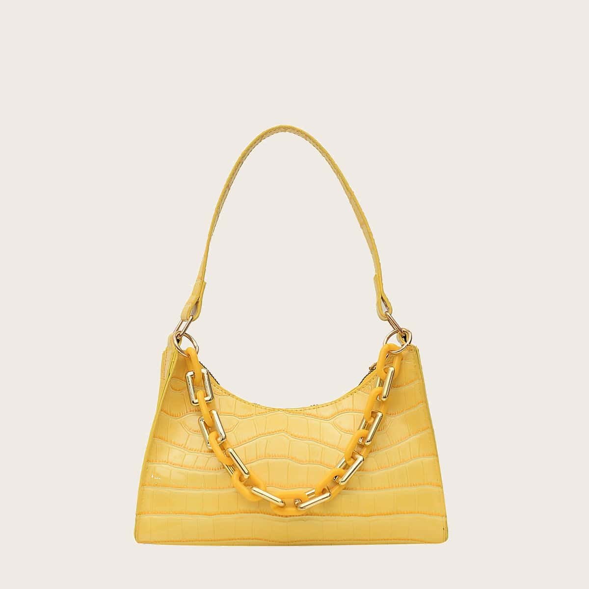 

Croc Embossed Satchel Bag, Yellow