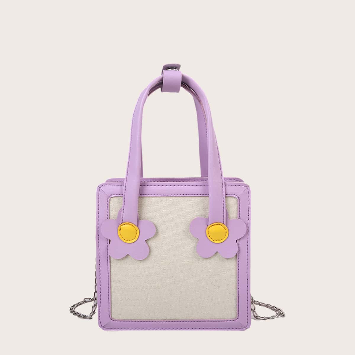 

Floral Design Chain Satchel Bag, Purple