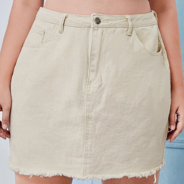 

Plus Raw Hem Denim Skirt, Khaki