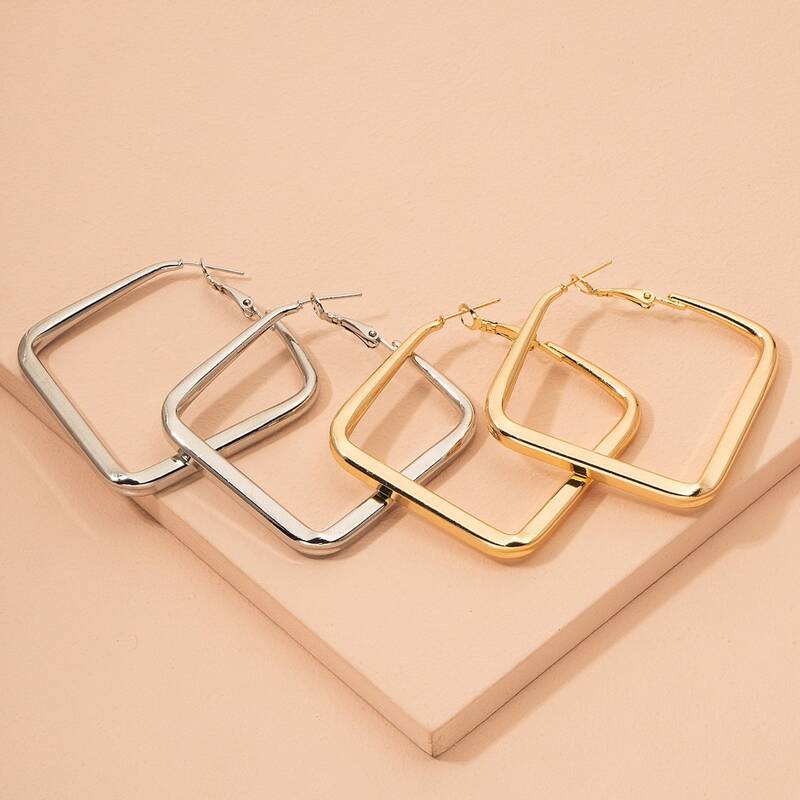 

2pairs Minimalist Hoop Earrings, Multicolor