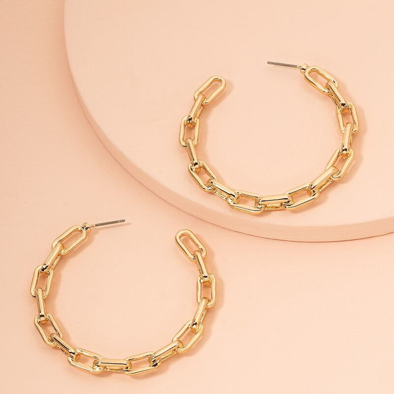 

Chain Design Hoop Earrings, Gold